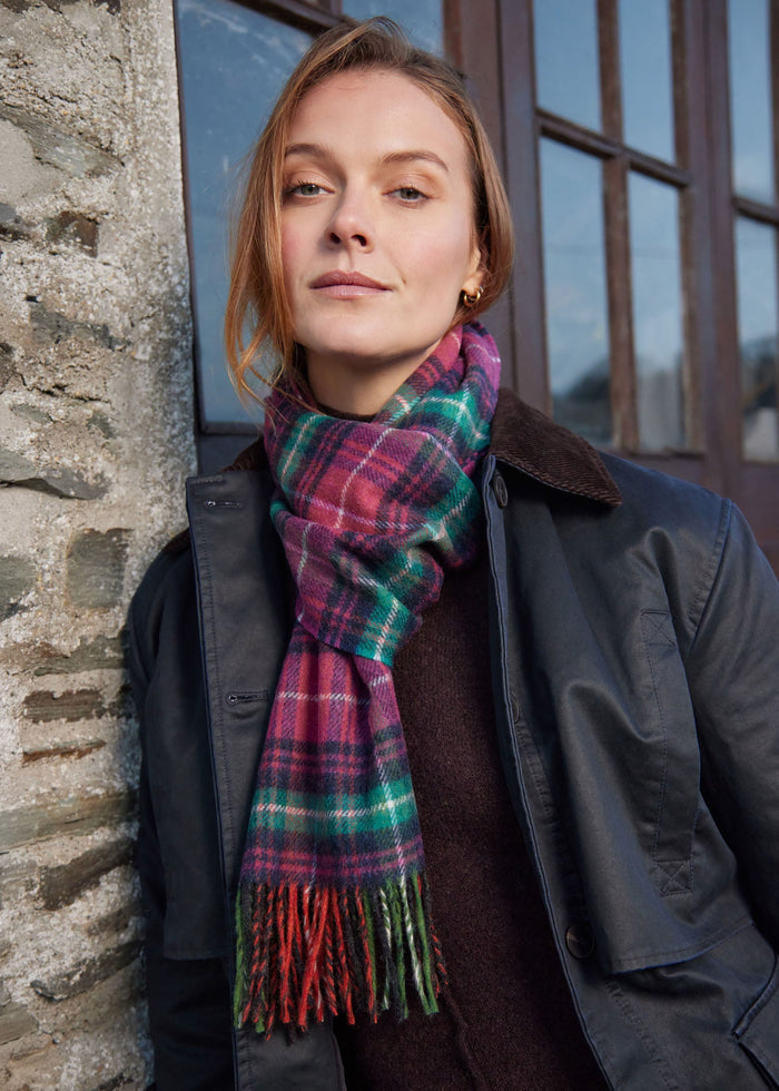 John Hanly Long Scarf | Pink Teal Green Navy Check