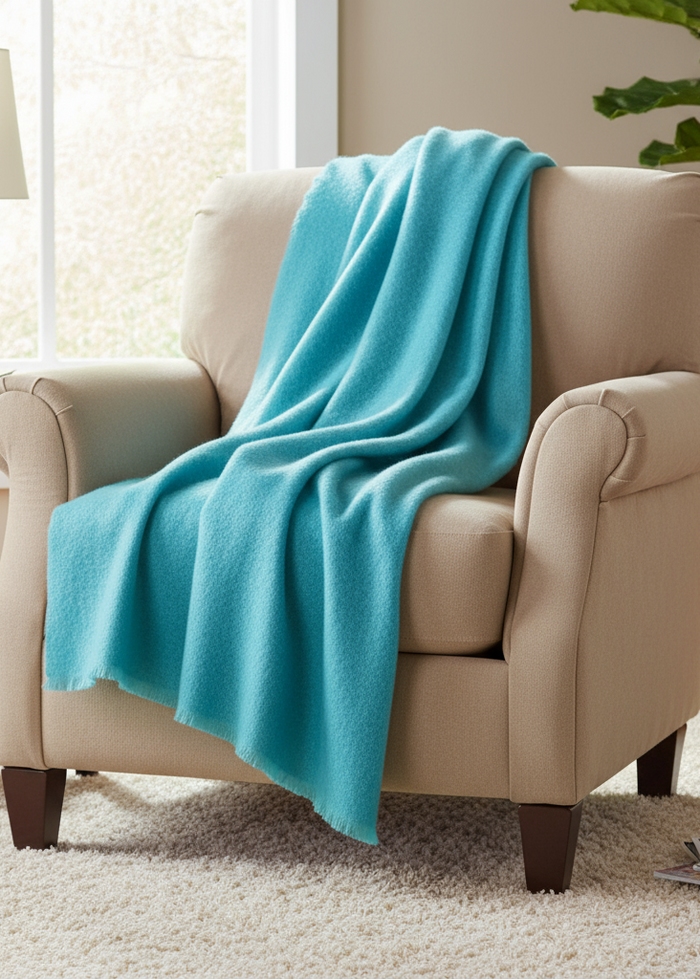 John Hanly Mohair Aqua Blue Throw