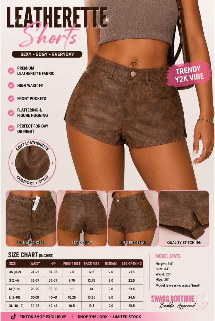 Just Cause - Leatherette Low Rise Mini Shorts