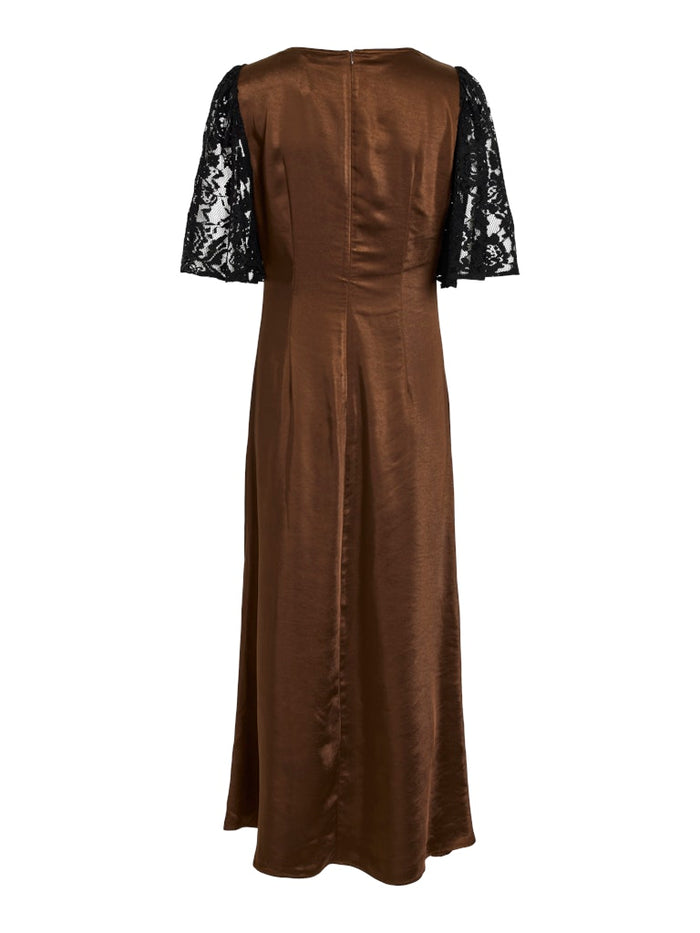 Kabi Lace Detail Midi Dress (Coffee Bean/Black)