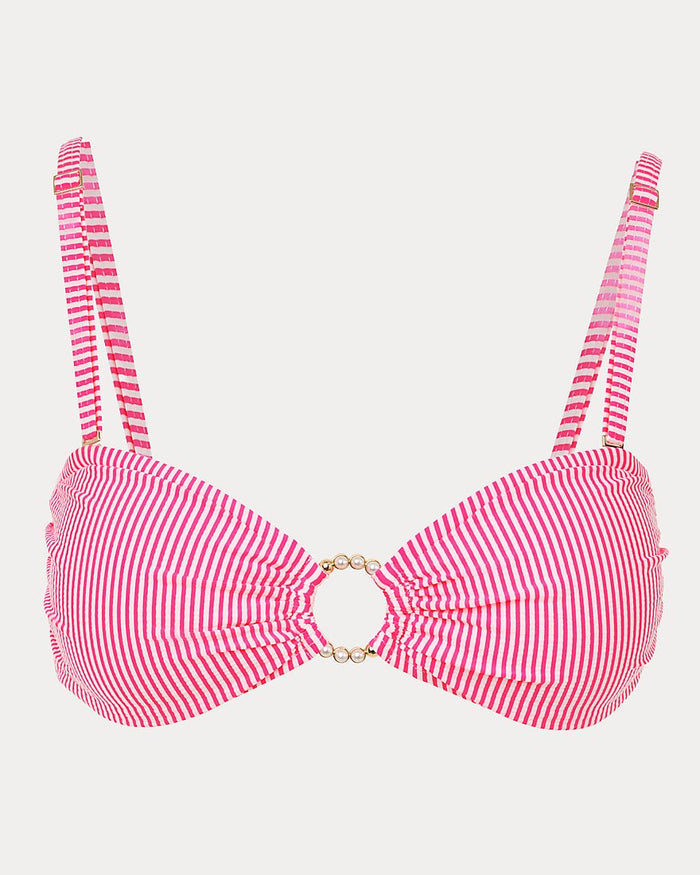 Lilly Pulitzer - Katara Bandeau Bikini Top - Cherry Blossom Pink Seersucker Stripe