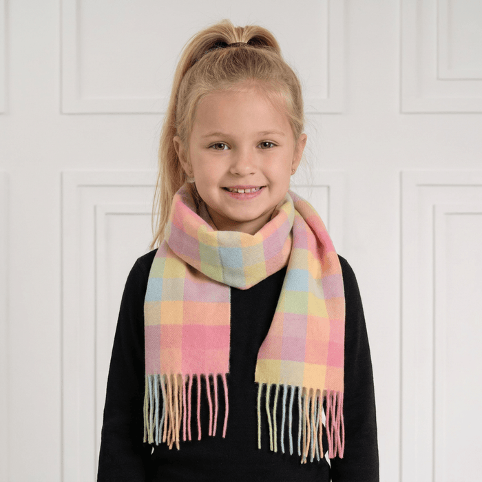 Kids' 100% Cashmere Scarf – Classic Five-Square Check - BRIGHT - Heritage Of Scotland -