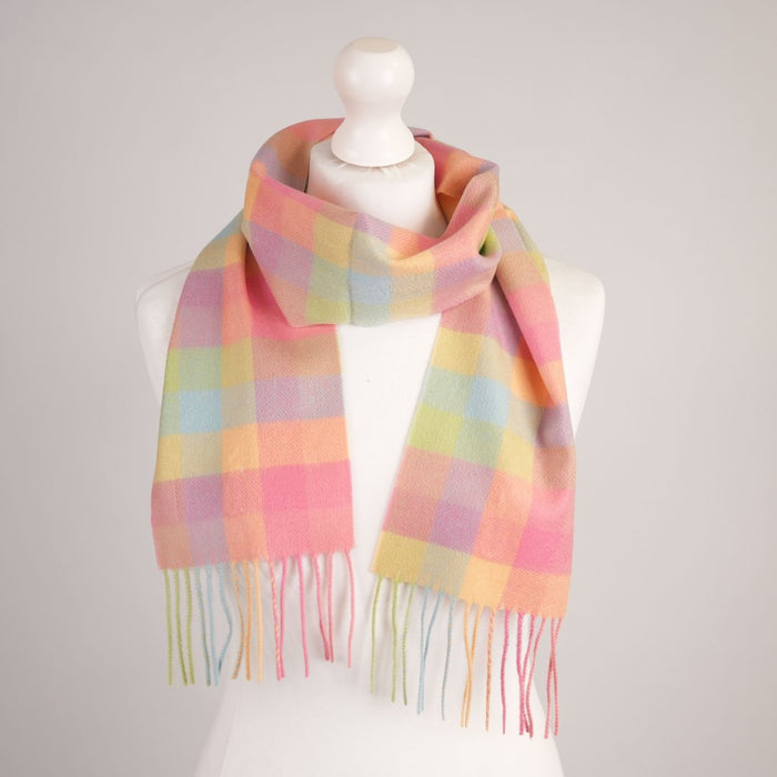 Kids' 100% Cashmere Scarf – Classic Five-Square Check - BRIGHT - Heritage Of Scotland -