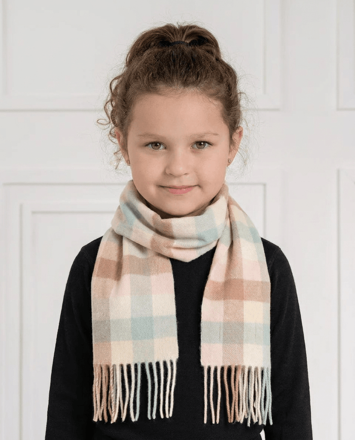 Kids' 100% Cashmere Scarf – Classic Five-Square Check - PASTEL - Heritage Of Scotland -