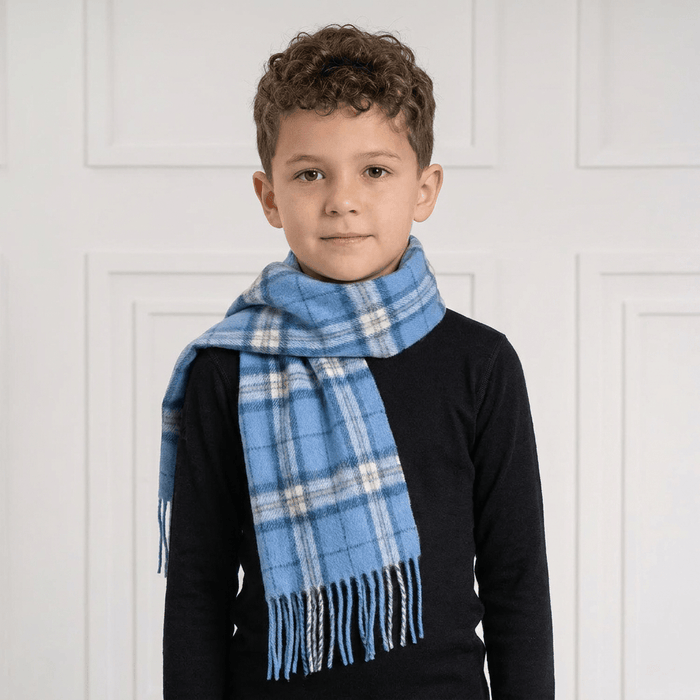 Kids 100% Lambswool Tartan Mini Scarf – Soft Children’s Wool Scarf - THOMSON PALE BLUE - Heritage Of Scotland -