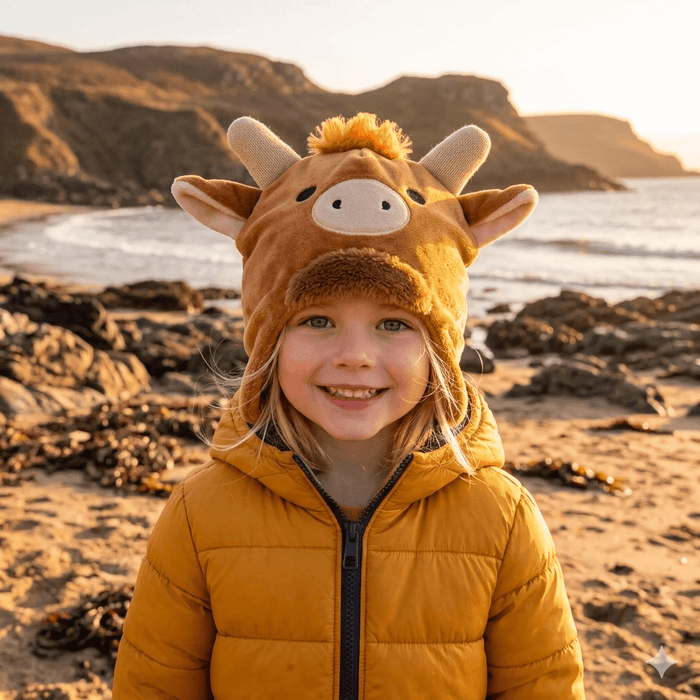 Kids McSquashie Highland Cow Hat – Soft Plush Coo Hat with Fleece Lining - Heritage Of Scotland -