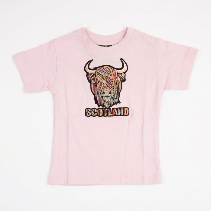 Kids Pastel Highland Cow T-Shirt Cherry Blossom Pink - Heritage Of Scotland - 0 - 1 YEARS