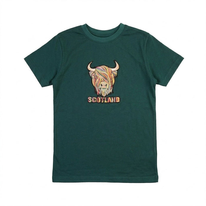 Kids Pastel Highland Cow T-Shirt Teal - Heritage Of Scotland - 0-1 YEARS