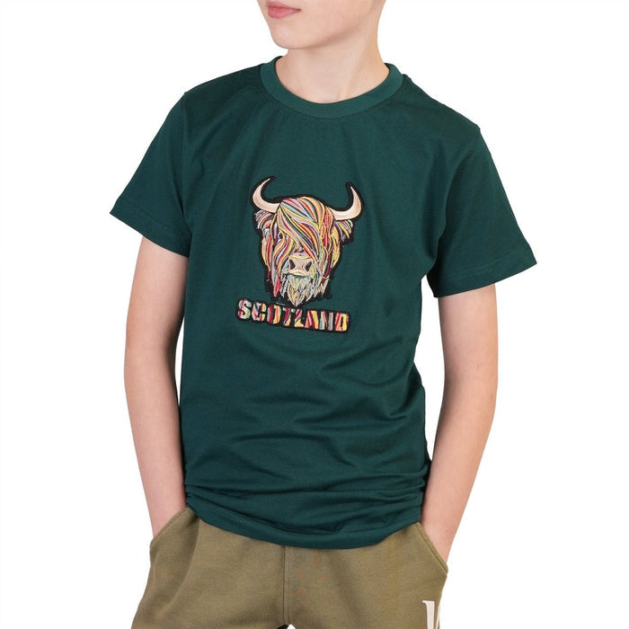 Kids Pastel Highland Cow T-Shirt Teal - Heritage Of Scotland - 0-1 YEARS
