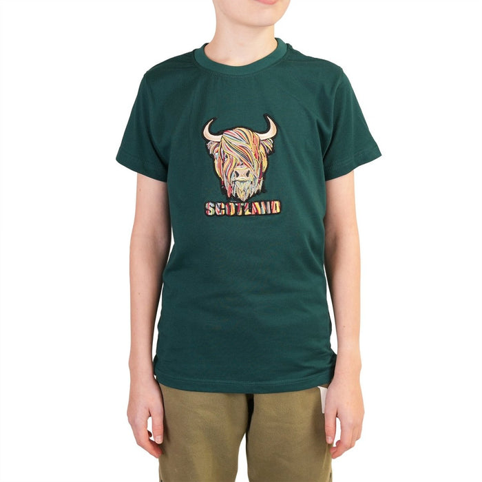 Kids Pastel Highland Cow T-Shirt Teal - Heritage Of Scotland - 0-1 YEARS