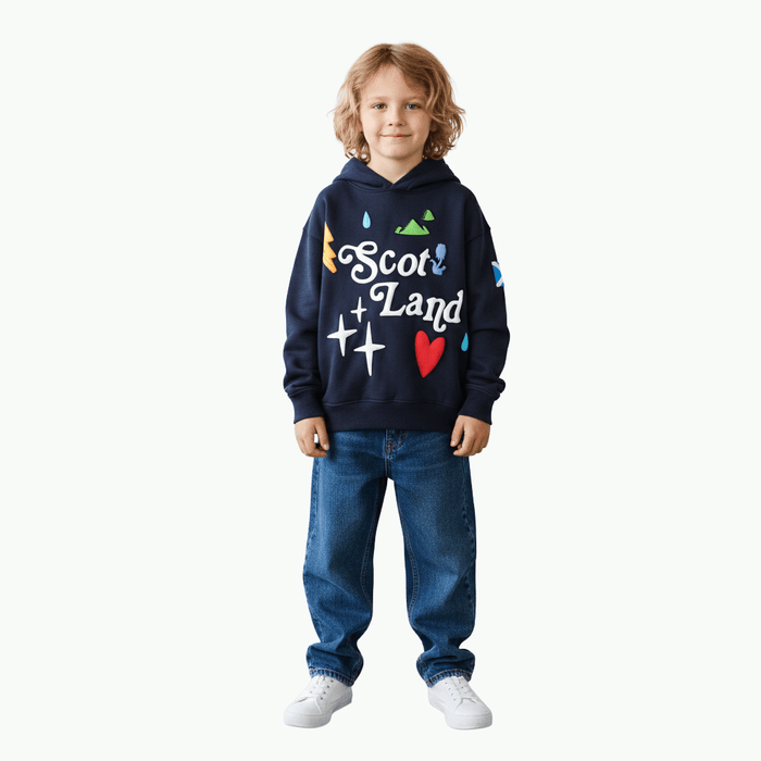 Kids Scotland 3D Puff Print Hoodie Navy – Children’s Hooded Sweatshirt - Heritage Of Scotland - 0 - 1 YEARS