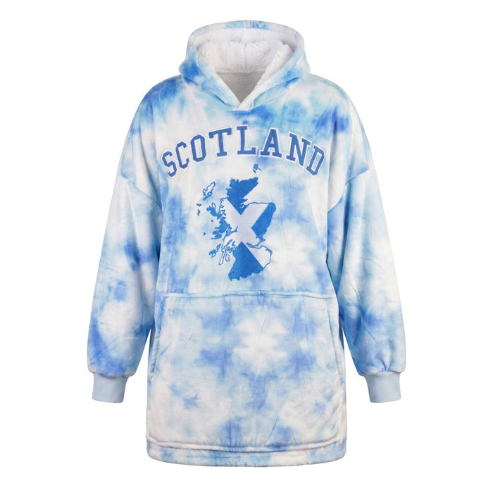 Kids Scotland Tie-Dye Hoodie Blanket – Blue Cosy Oversized Fleece - Heritage Of Scotland -