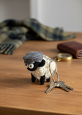 Knitted Wool Standing Sheep Keyring | Blue Tweed Flatcap