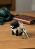 Knitted Wool Standing Sheep Keyring | Green Tweed Flatcap