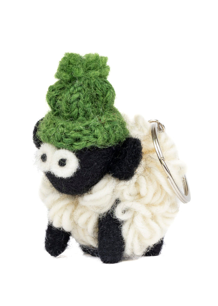 Knitted Wool Standing Sheep Keyring | Green
