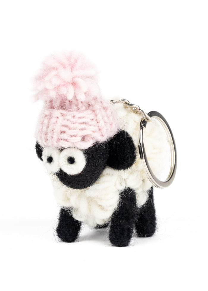 Knitted Wool Standing Sheep Keyring | Pink