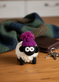 Knitted Wool Standing Sheep Keyring | Purple