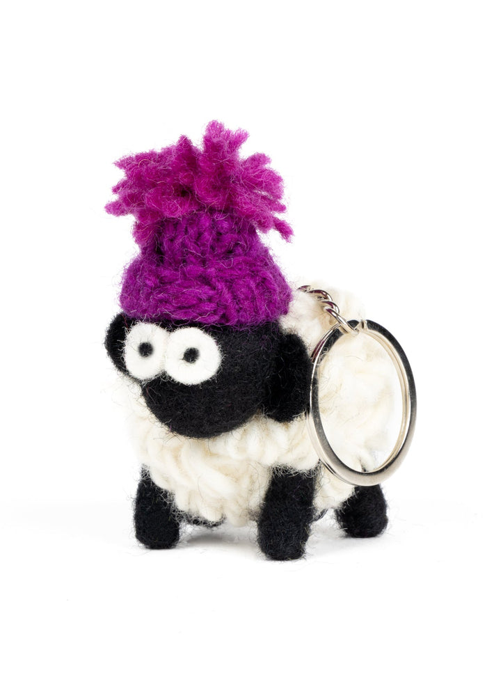 Knitted Wool Standing Sheep Keyring | Purple