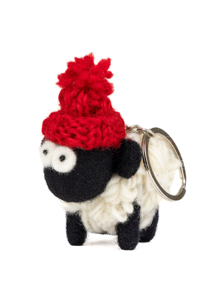 Knitted Wool Standing Sheep Keyring | Red