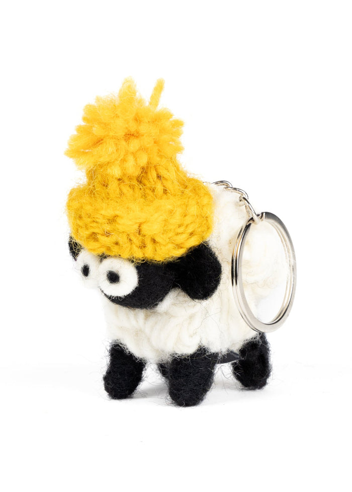 Knitted Wool Standing Sheep Keyring | Yellow