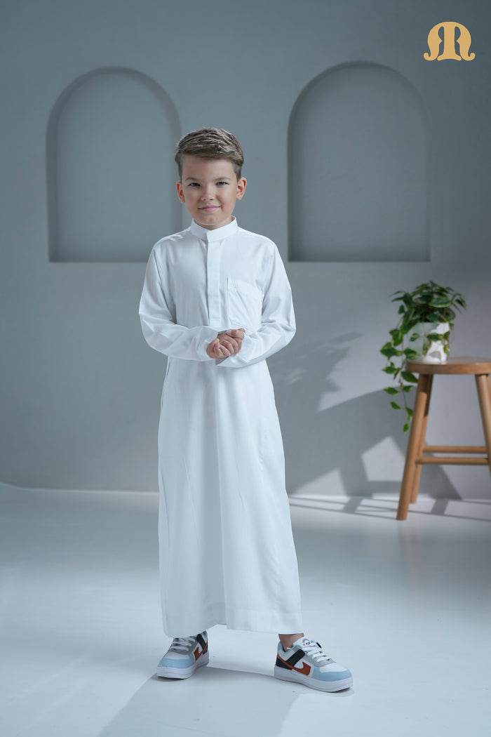 Kurvig Saudi White Thobe for Kids