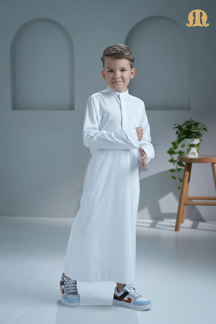 Kurvig Saudi White Thobe for Kids