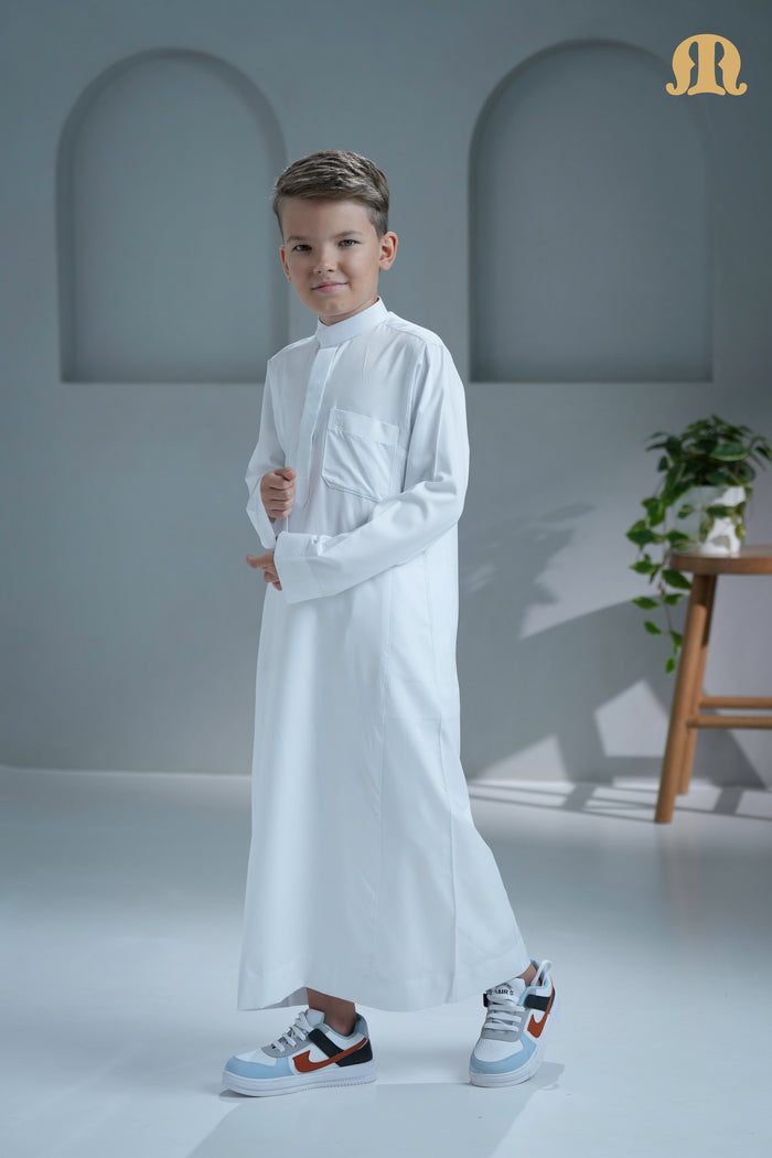 Kurvig Saudi White Thobe for Kids