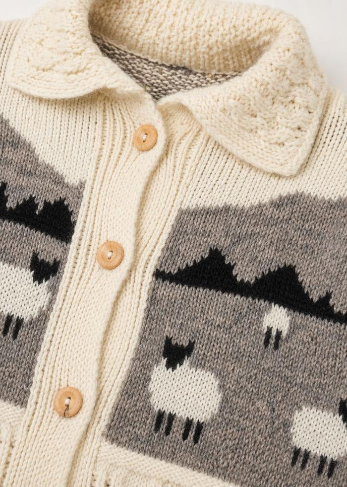 Ladies Aran Sheep Cardigan | 100% Wool | Natural