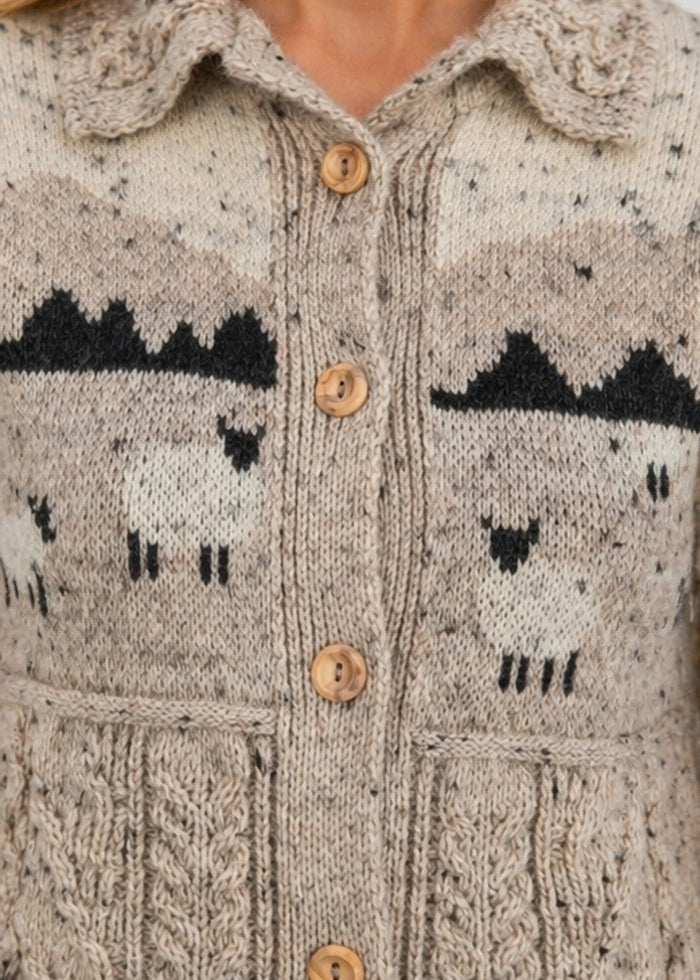 Ladies Aran Sheep Cardigan | 100% Wool | Skiddaw