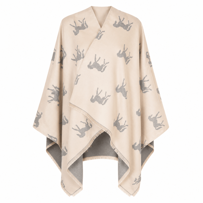 Ladies Cream Horse Print Reversible Wrap Cape - CREAM - Heritage Of Scotland -