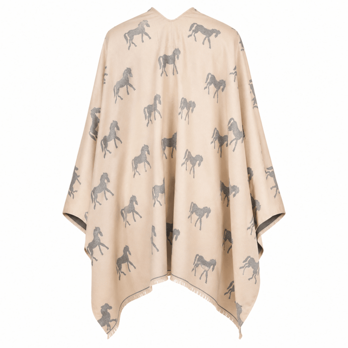 Ladies Cream Horse Print Reversible Wrap Cape - CREAM - Heritage Of Scotland -