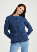 Ladies Donegal Wool Cardigan | Blue Fleck Cable Knit | Aran Woollen Mills