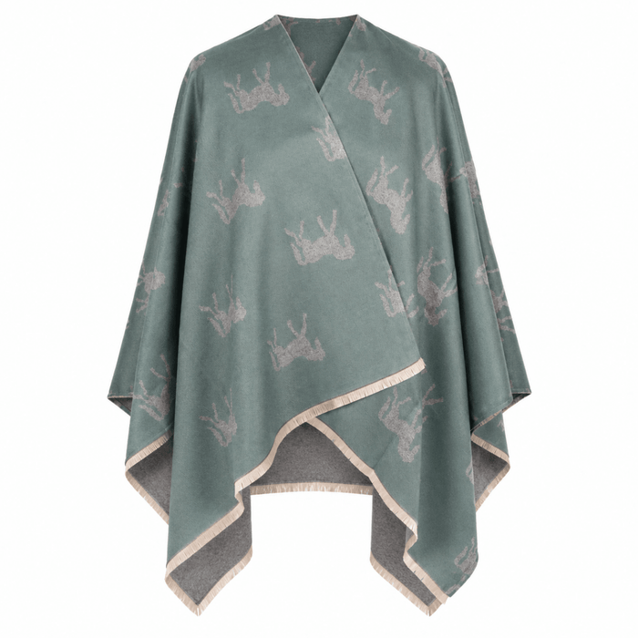 Ladies Green Horse Print Reversible Wrap Cape - GREEN - Heritage Of Scotland -