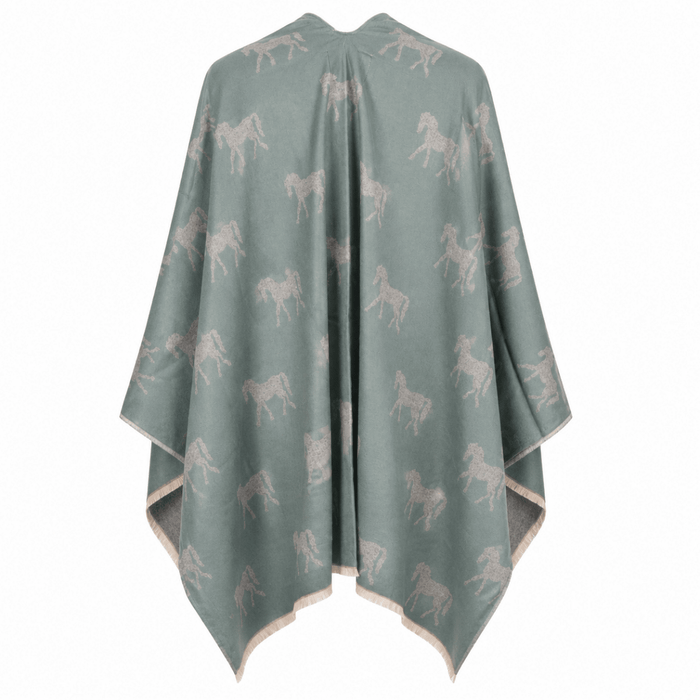 Ladies Green Horse Print Reversible Wrap Cape - GREEN - Heritage Of Scotland -