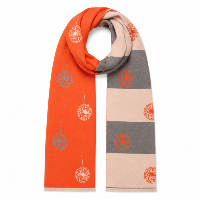 Ladies Grey Dandelion Print Reversible Stole Wrap - ORANGE - Heritage Of Scotland -