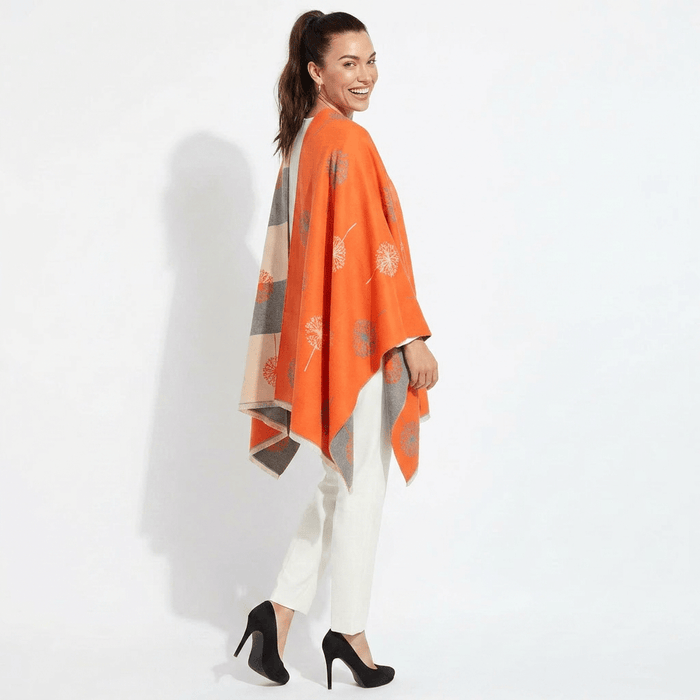 Ladies Grey Dandelion Print Reversible Stole Wrap - ORANGE - Heritage Of Scotland -