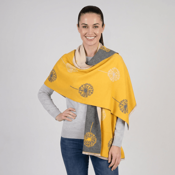 Ladies Grey Dandelion Print Reversible Stole Wrap - ORCHE - Heritage Of Scotland -