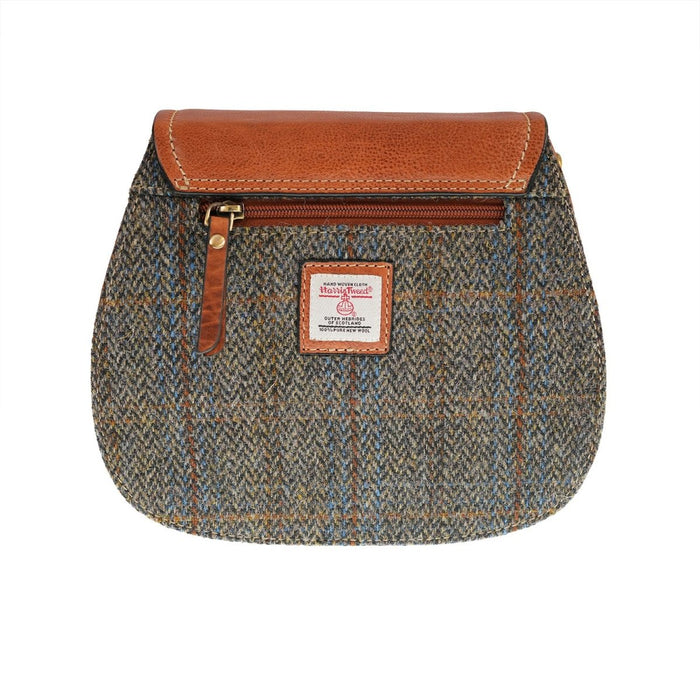 Ladies Harris Tweed and Leather Shoulder Bag - BLUE & BROWN CHECK HB / TAN - Heritage Of Scotland -