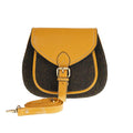 Ladies Harris Tweed and Leather Shoulder Bag - DARK BROWN BARLEYCORN / YELLOW - Heritage Of Scotland -