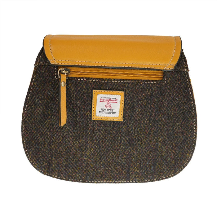 Ladies Harris Tweed and Leather Shoulder Bag - DARK BROWN BARLEYCORN / YELLOW - Heritage Of Scotland -