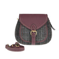 Ladies Harris Tweed and Leather Shoulder Bag - GREY & RED CHECK / MAROON - Heritage Of Scotland -