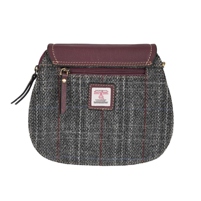 Ladies Harris Tweed and Leather Shoulder Bag - GREY & RED CHECK / MAROON - Heritage Of Scotland -