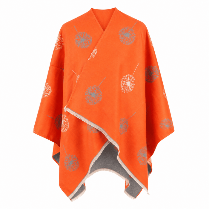 Ladies Orange Dandelion Print Reversible Cape Wrap - ORANGE - Heritage Of Scotland -
