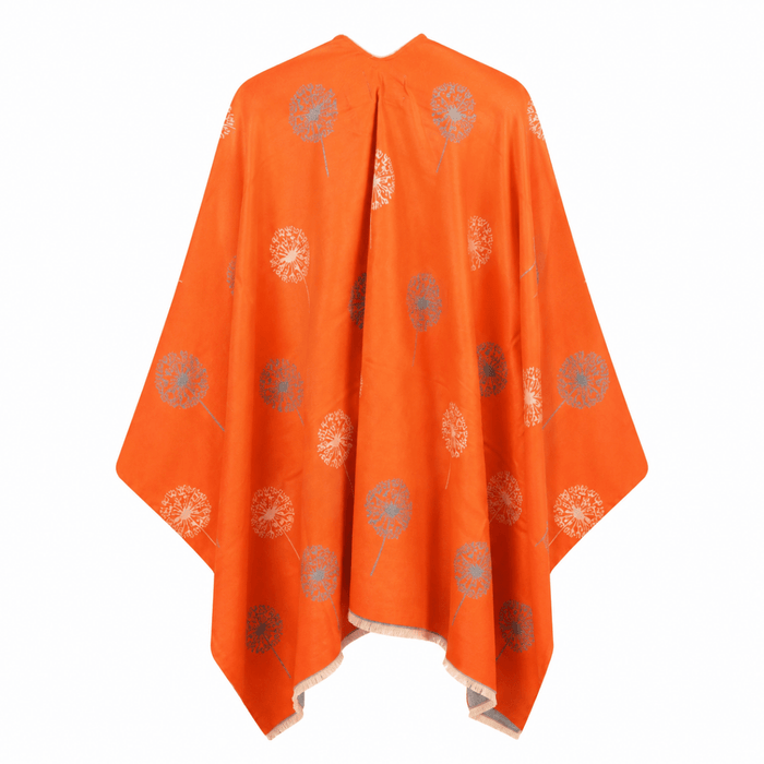Ladies Orange Dandelion Print Reversible Cape Wrap - ORANGE - Heritage Of Scotland -