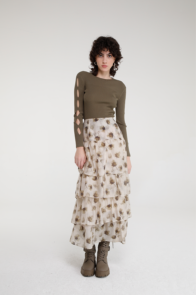 Lait Skirt (Beige/Brown)