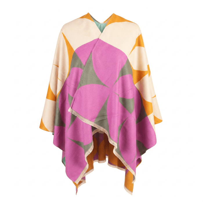 Leaf Super Soft Cape – Elegant Lightweight Wrap - PINK and OCHRE - Heritage Of Scotland -
