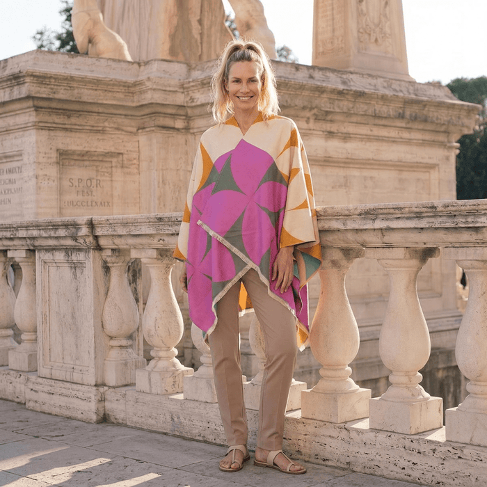 Leaf Super Soft Cape – Elegant Lightweight Wrap - PINK and OCHRE - Heritage Of Scotland -