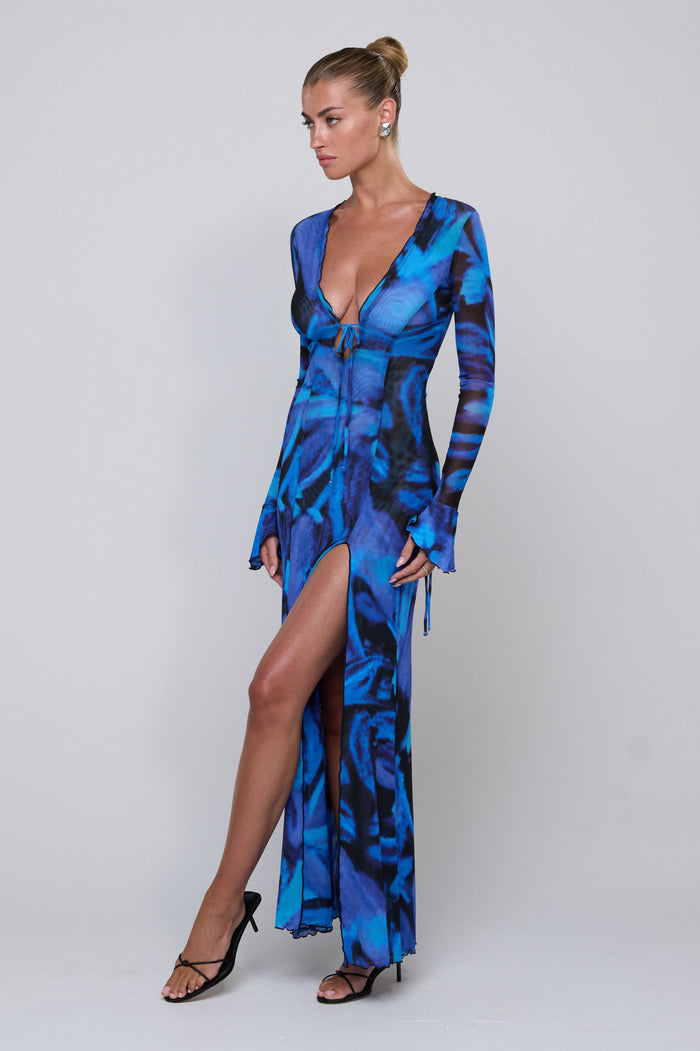 This is an image of Lennon Maxi in Lagoon - RESA featuring a model wearing the dress