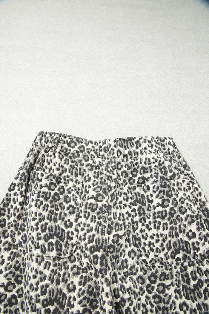 Leopard Print Rainbow Striped Detail Buttoned Loose Jogger Jeans – Brown