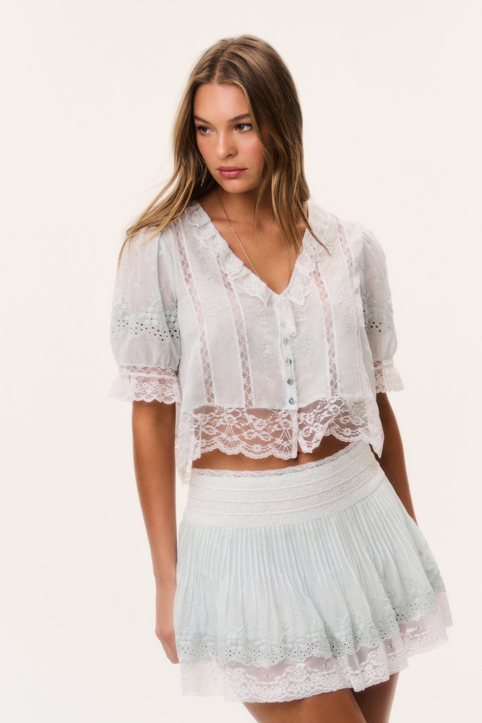 Levant Cotton Lace-Trimmed Mini Skirt - EAU DE NIL